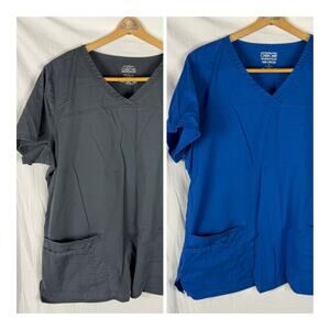 Cherokee Scrub Top Lot of 2 Unisex XL Pockets Nursing Medical Blue Gray